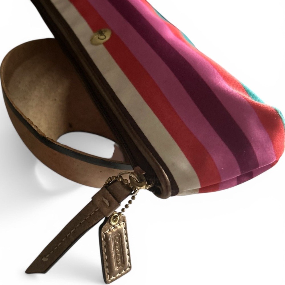 Coach Vintage Legacy Multicolor Striped Sateen With Leather Trim Cosmetic Pouch - Picture 3 of 9